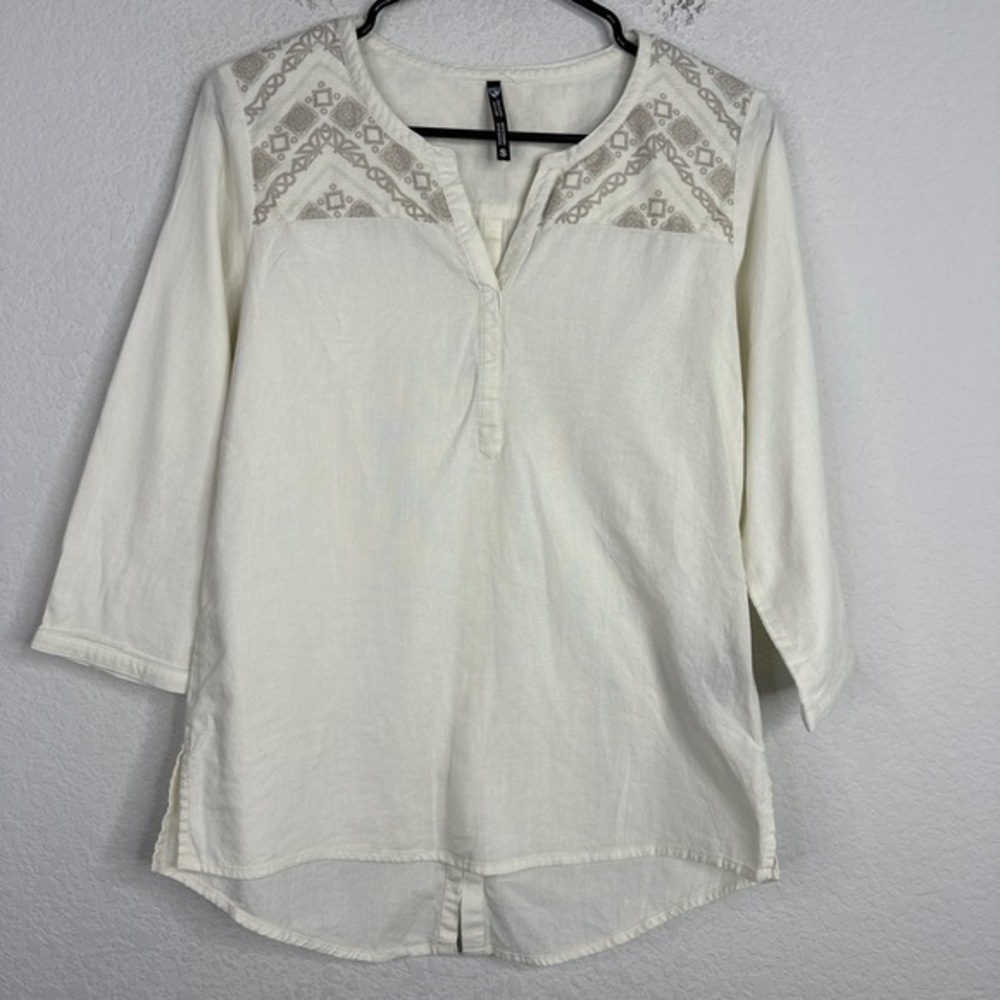 KÜHL Shirt Womens Small 3/4 Sleeve Embroidered Button‎ Boho Cottagecore Blouse